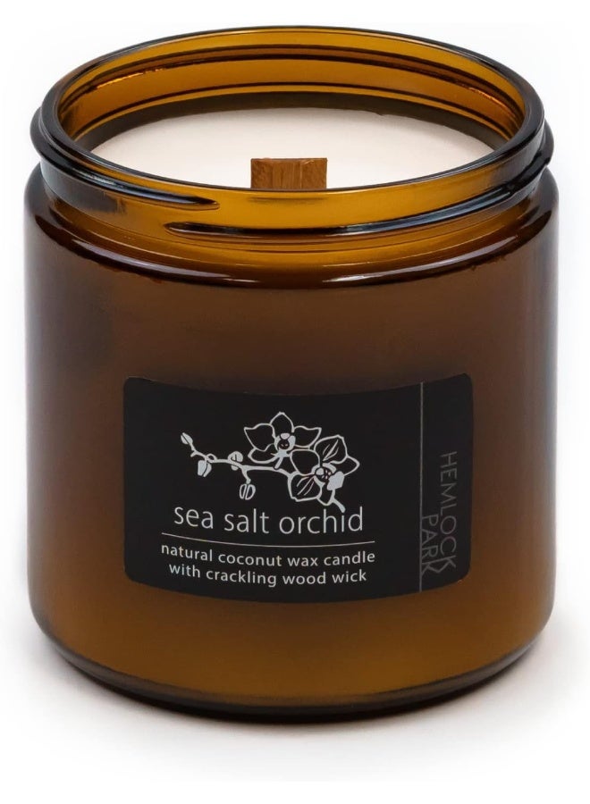 Hemlock Park Crackling Wood Wick Candle Handcrafted with Natural Coconut Wax and Essential Oils (Sea Salt Orchid, Large 16 oz) - Image 1